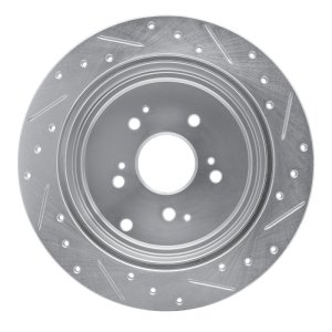Acura MDX Brake Rotor (1) - Rear Left - R1 Concepts - Drilled & Slotted - Silver - `01-`08